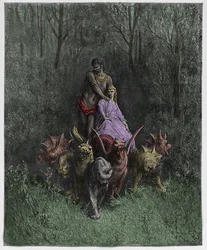 Purgatorio, Canto 32: The giant and the harlot in the chariot (illustration from The Divine Comedy)